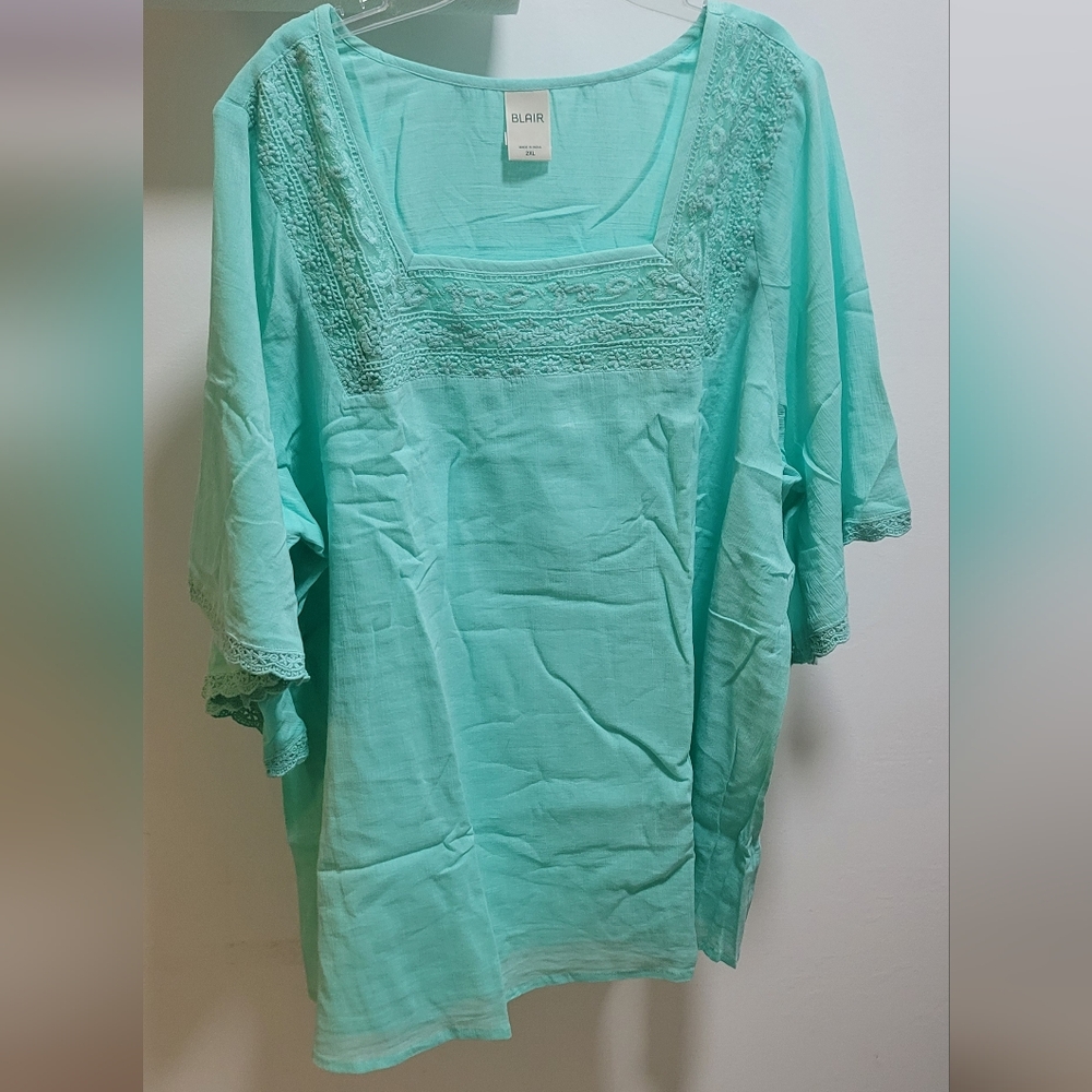 NEW Blair Blouse - Embroidered Lace Square Neck -  3/4 Bell Sleeve -Fully Lined